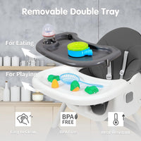 Portable Baby High Chair, 6 in 1 Convertible High Chairs for Babies & Toddlers with 5-Point Safety Harness