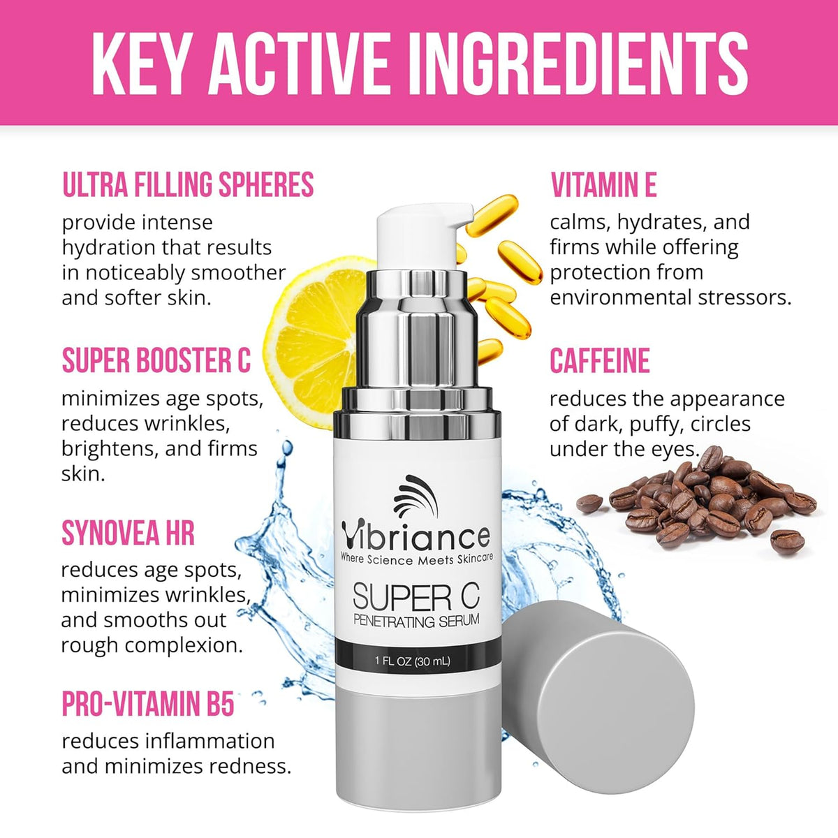 Vibriance Super C Serum for Mature Skin, Made in USA.Targets Age Spots, Wrinkles, 1 fl oz - Pack of 2