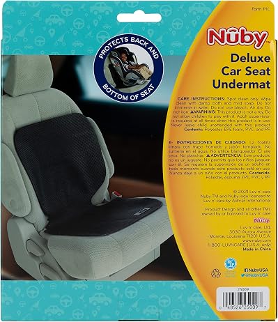 Nuby On The Go Kids Car Seat Protection Undermat, Protects Upholstery from Indentations, Scratches, and Spills, Black