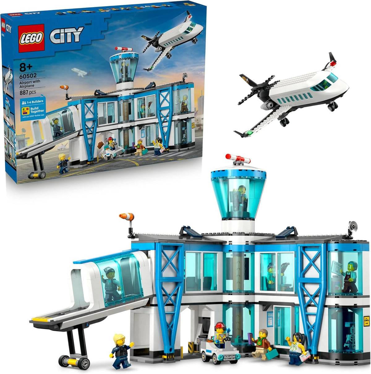 LEGO® Airport with Airplane 60502 Toy Model Airport Building Set for Boys, Girls and Fans of Toy Airplanes - Build Together Set for 1 to 4 People - 9 Minifigures - Birthday Treat for Ages 8+