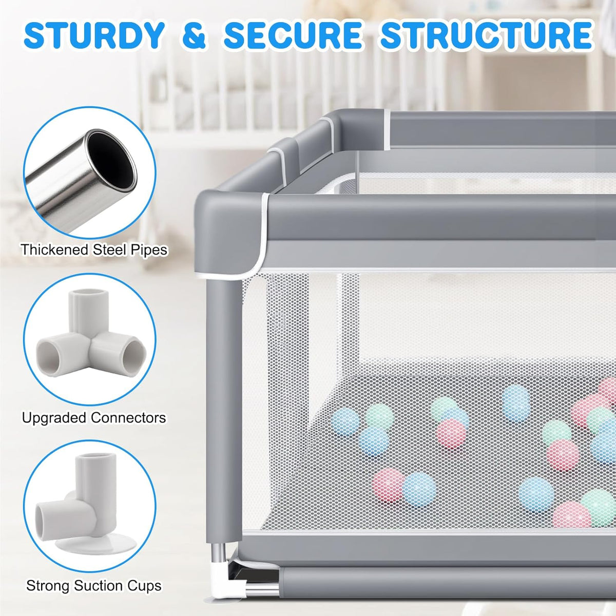 Baby Playpen, 120 * 120cm Playyard Play Pens with 50 Balls,Mat and bag