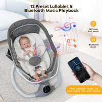 Electric Baby Swing for Infants to Toddler, Portable Swing Baby Rocker with 5 Point Harness, Grey