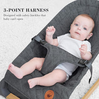 Baby Bouncer, Portable Bouncer Seat for Babies, Infants Bouncy Seat with Wood Grain Base, Natural Vibrations (Grey)
