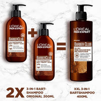 L'Oréal Men Expert Beard Shampoo for Men in XXL Value Pack, for Beard, Face and Hair, Soothing and Nourishing Thanks to Cedarwood Oil, Barber Club 3-in-1 Beard Care, [Amazon Exclusive], 1 x 400 ml