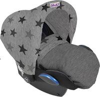 Dooky Hoody Cover for Baby Car Seat/Pram/Stroller/Pushchair, Universal Fit, Protects from Sun, Wind and Light Rain, UPF 50+ UV Protection, Easy to Install and Wash, Grey Stars