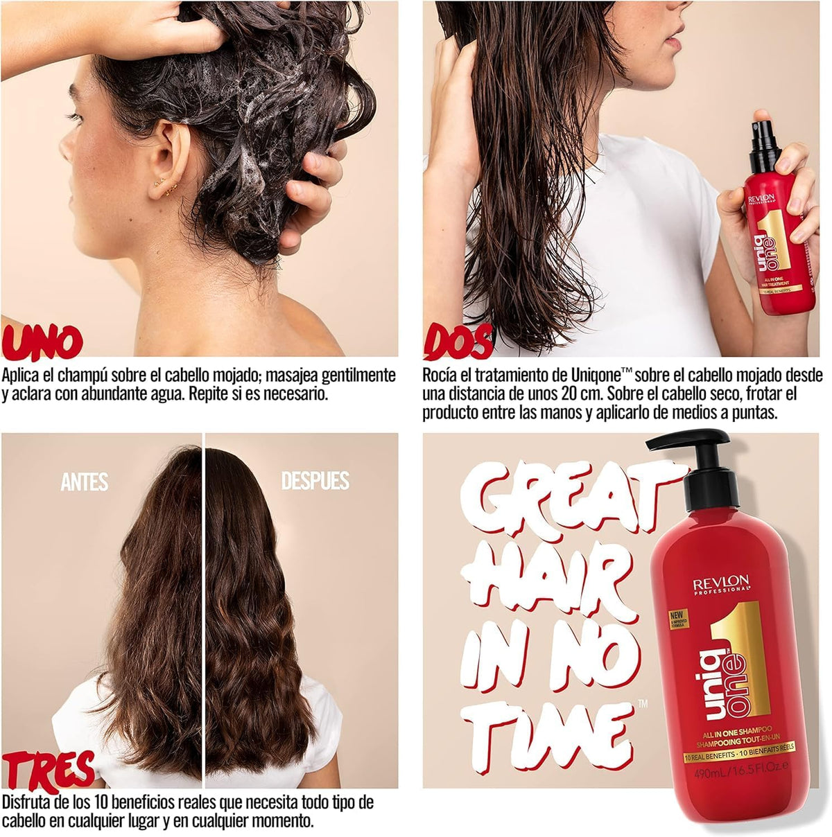 REVLON PROFESSIONAL UniqOne Shampoo, Hair Shampoo for Nourishing Cleansing Hair and Scalp, Hair Product Gives Maximum Silkiness and Shine, Reduces Hair Breakage, 490 ml