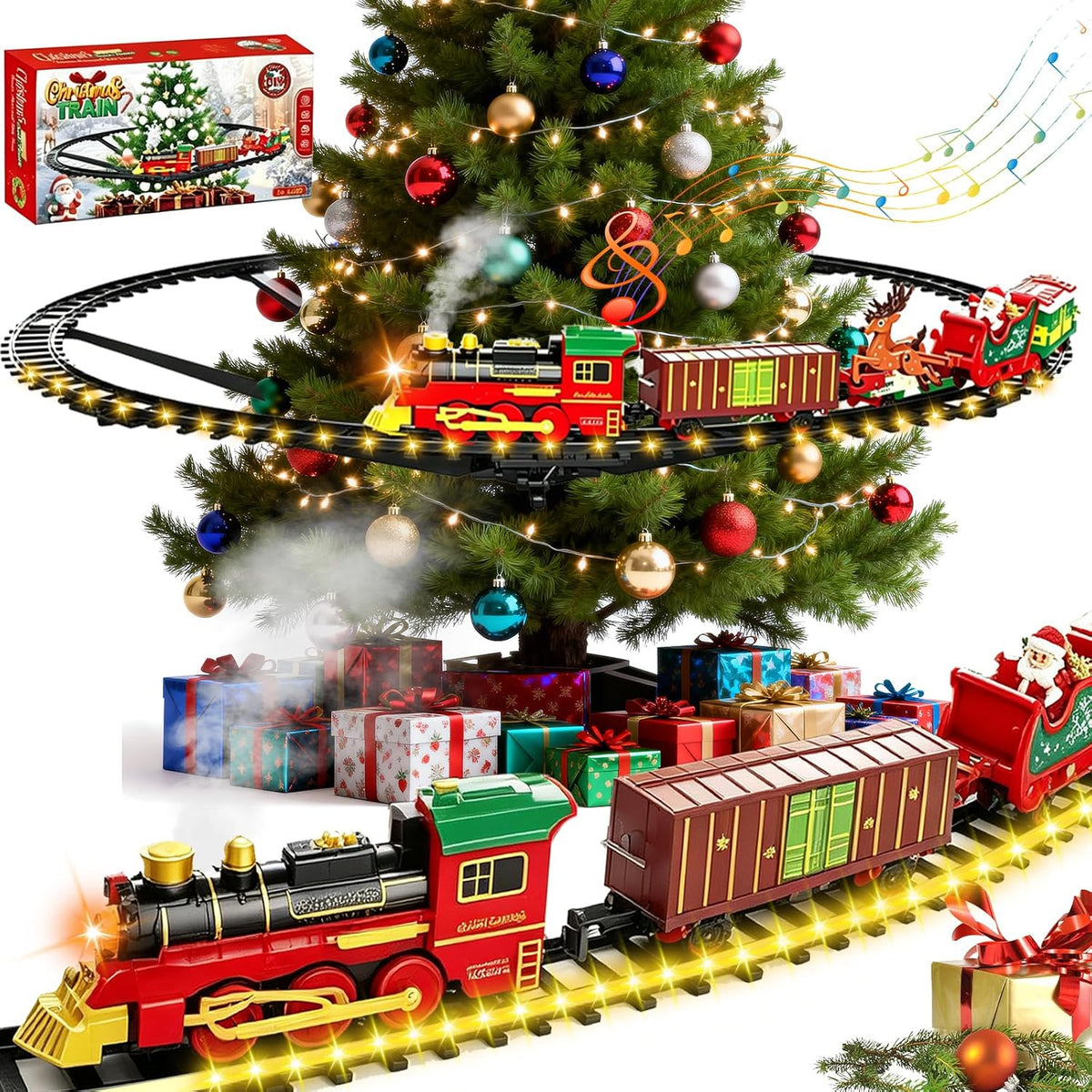 Christmas Tree Train, Classic Christmas Train Set Suitable for Adults