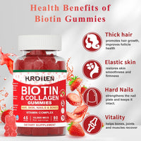 Hair Skin and Nails Gummies, 10000mcg Biotin Collagen Gummies for Women & Men, 90 Gummies