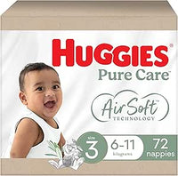 Huggies Pure Care Nappies Size 3 (6-11kg) 72 Count (Packaging May Vary)