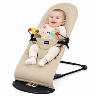 Foldable Baby Bouncer Rocker Chair – Organic Cotton Fabric, 3‑Position Adjustable Seat, Iron Frame, with Toy Bar & 3‑Point Safety Belt – Portable Infant Seat for Newborns 0–12 Months, Max 20KG Load