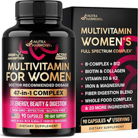 Multivitamin for Women 47in1 - B-Complex, Biotin, D3 & K2, Iron - 90 Caps | Womens Multivitamin - Whole Foods | Hair Growth Support | Digestion & Metabolism - Bioavailable & Gentle on Stomach - 1/Day
