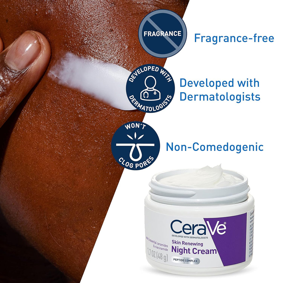 CeraVe Skin Renewing Night Cream, Niacinamide, Peptide Complex, and Hyaluronic Acid Moisturizer for Face, 1.7 Ounce, Packaging may Vary Visit the CeraVe S