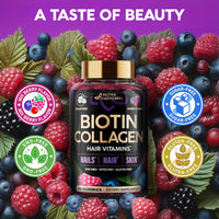 Biotin Gummies with Collagen - Hair Growth Support Skin, & Nail Strength - for Women & Men, Pack of 2-USA MADE