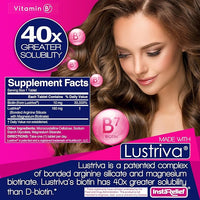 InstaRelief® Hair Growth with Lustriva® - Clinically Shown to Grow Thicker, Healthier Hair in 3 Weeks, Reduce Wrinkles and Fine Lines, with Biotin, Silicon, and Arginine, 60 Tablets