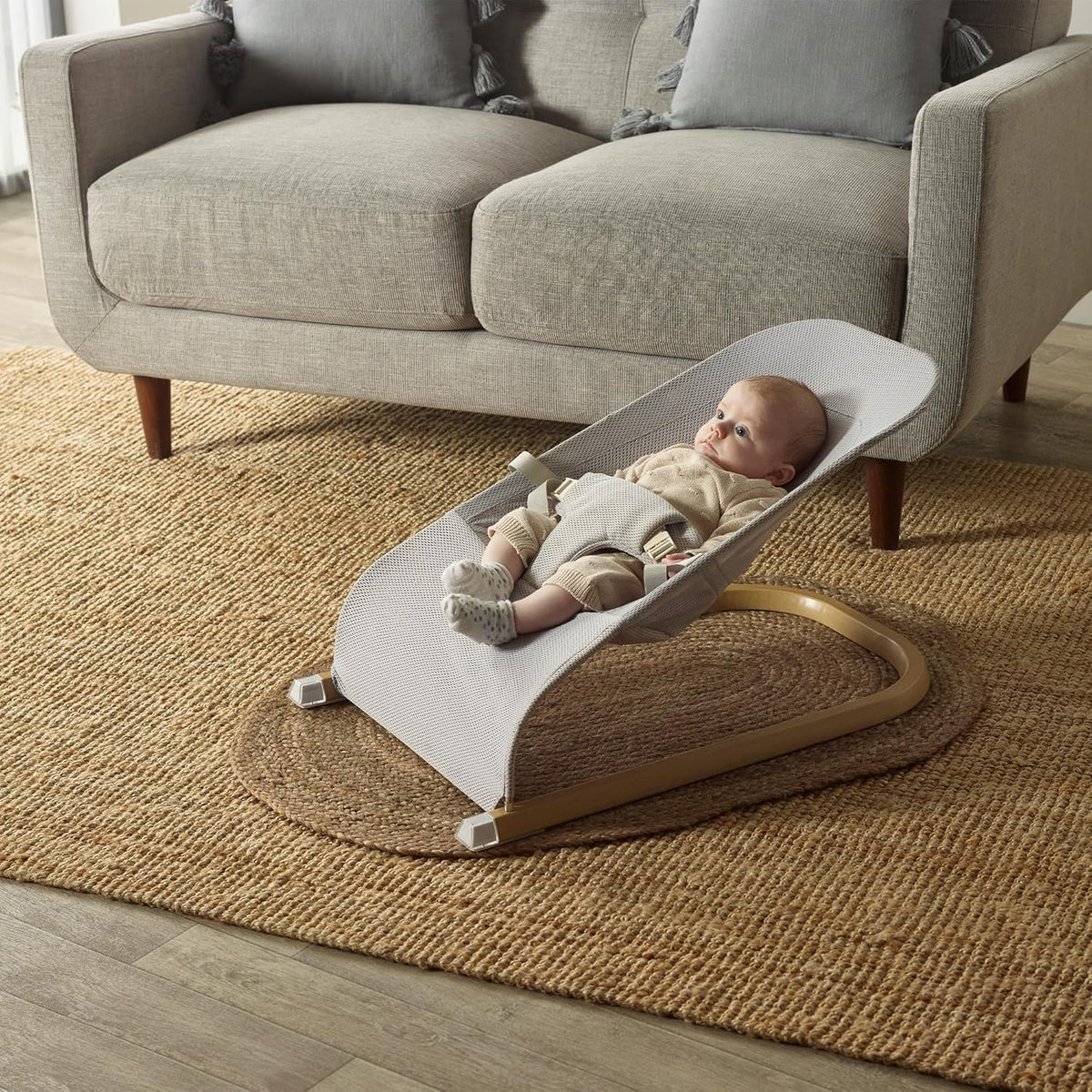 Kinder Valley Unisex Baby Bouncer - Adjustable Baby Bouncer from Birth, Soft Mesh Seat Baby Chair, Non-Slip Feet, Lightweight & Compact, Secure Harness, Easy to Clean | Grey