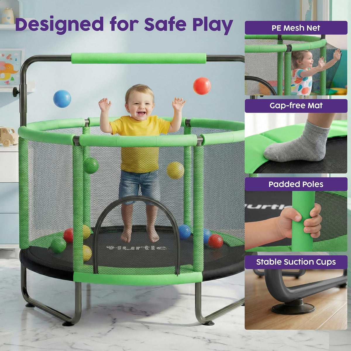 Hurtle 55" Trampoline for Kids with Safety Enclosure - 440lbs Capacity Indoor/Outdoor Toddler Trampoline