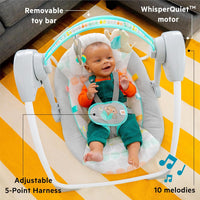 Bright Starts, Whimsical Wild Portable Compact Automatic Baby Swing with Music