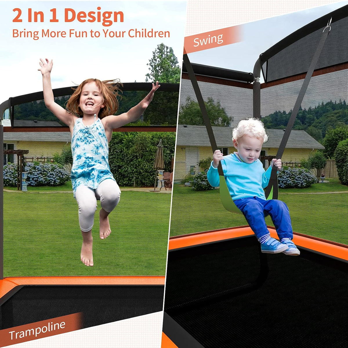 Giantex 6 Ft Kids Trampoline with Swing, Max Load 220lbs, Indoor Small Trampoline for 2 Kids