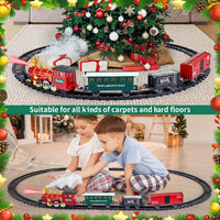Christmas Train Set Toy, Train with Steam Engine, Cargo Car and Long Track, Light & Sounds for age 3-7