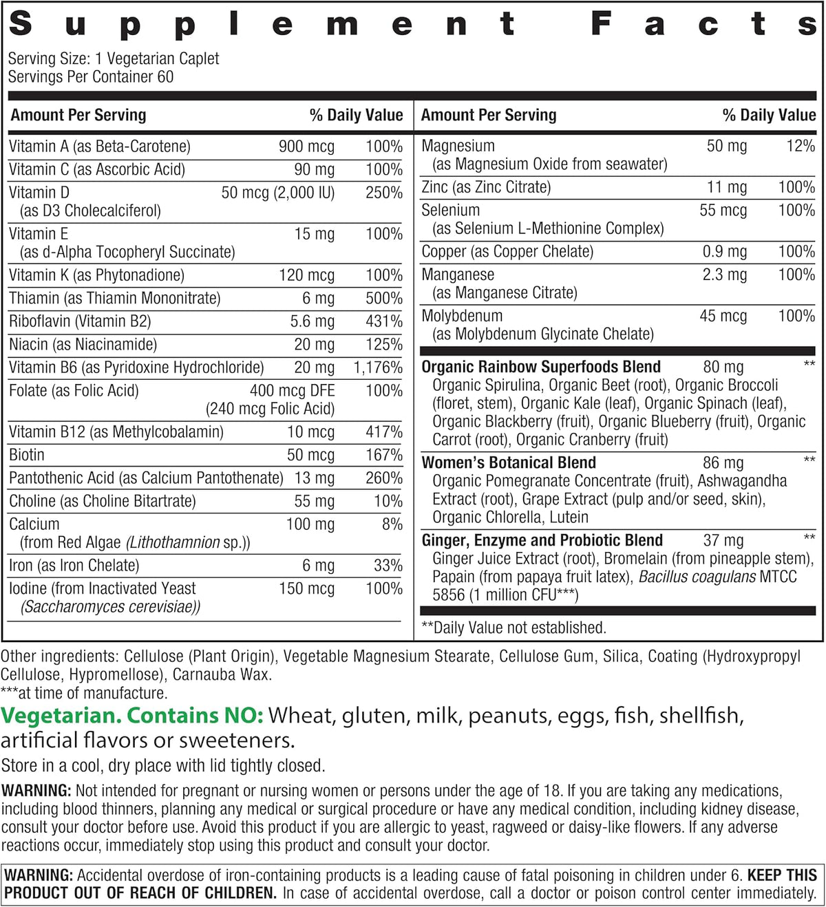 Click to see full view Rainbow Light Womens Multivitamin One + | 60 Caplets | Supports Energy & Antioxidant Health | Real Food Nutrients, Digestive Enzymes & Probiotics