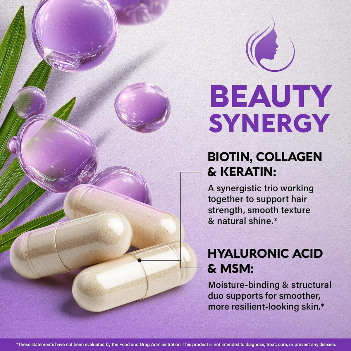 Biotin | Collagen | Hyaluronic Acid | Keratin - Hair Growth & Strength Support Vitamins - Skin & Nails Supplement - Clinically Tested for Men & Women - 25000mcg Vitamins B1, B2, B3, B6 & B7 - 60 Caps