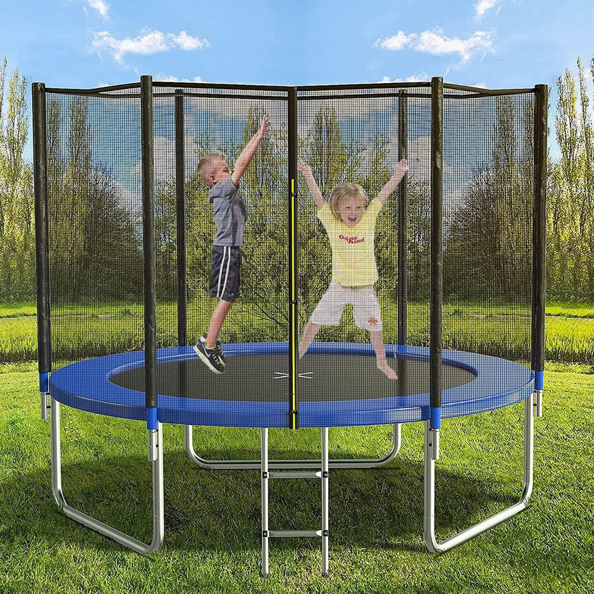 8FT Trampoline for Kids with Safety Enclosure Net，Outdoor Trampoline with Basketball Hoop