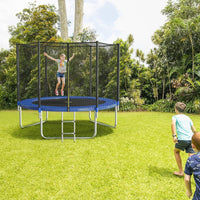 8FT Trampoline for Kids with Safety Enclosure Net，Outdoor Trampoline with Basketball Hoop