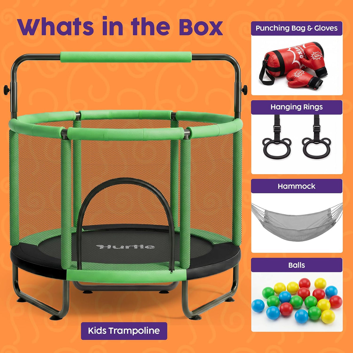 Hurtle 55" Trampoline for Kids with Safety Enclosure - 440lbs Capacity Indoor/Outdoor Toddler Trampoline