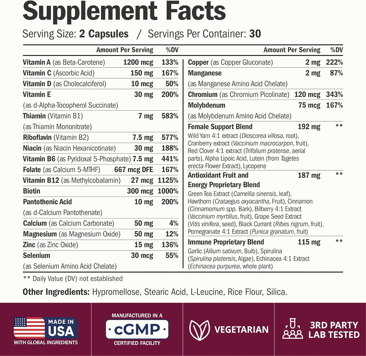 Vimerson Health Multivitamin for Women: Methylated B Vitamins, 60 Capsules