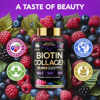Biotin Gummies with Collagen - Hair Growth Support Skin, & Nail Strength - for Women & Men - 60 Gummy-USA made