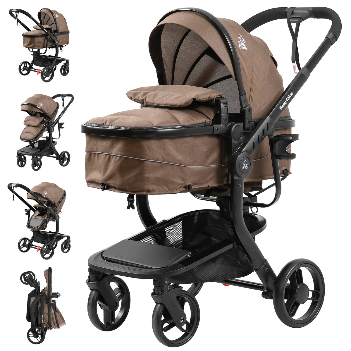 Luxury High Landscape Baby Stroller & Bassinet Travel System | One-Button Fold | High View | Australian Standard Certified | Baby Glide Black Stroller