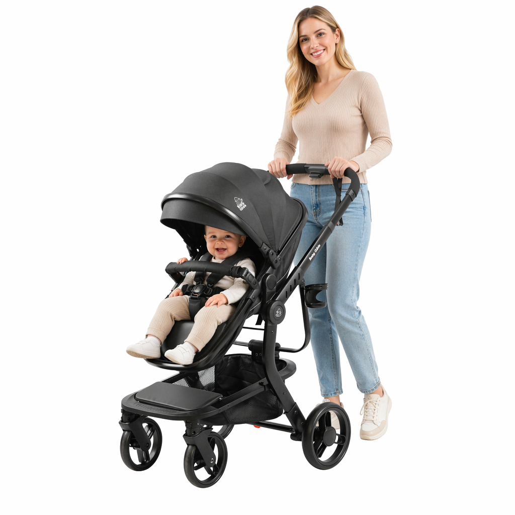 Luxury High Landscape Baby Stroller & Bassinet Travel System | One-Button Fold