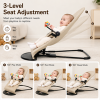 Foldable Baby Bouncer Rocker Chair – Organic Cotton Fabric, 3‑Position Adjustable Seat, Iron Frame, with Toy Bar & 3‑Point Safety Belt – Portable Infant Seat for Newborns 0–12 Months, Max 20KG Load