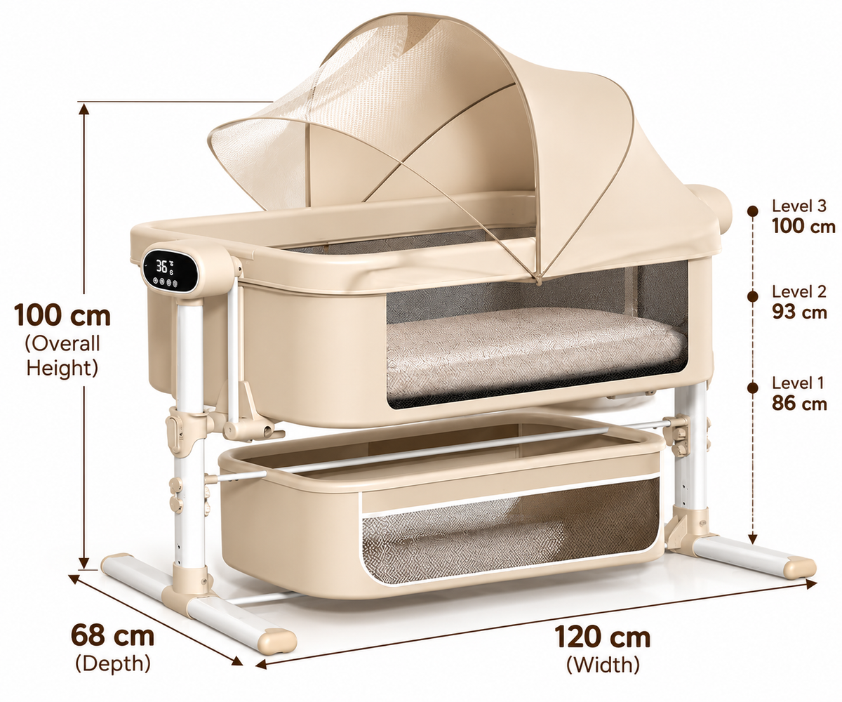 BabyGlide Electric Baby Bassinet with 5 Swing Speeds and Mosquito Net,Beige