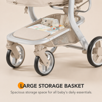 Baby Glide 2-in-1 Luxury Baby Stroller & Bassinet – Reversible Seat, One-Hand Fold, UPF50+ Canopy, Adjustable Handlebar,Lightweight Aluminum Frame (Beige)