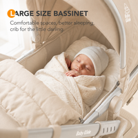 Baby Glide 2-in-1 Luxury Baby Stroller & Bassinet – Reversible Seat, One-Hand Fold, UPF50+ Canopy, Adjustable Handlebar,Lightweight Aluminum Frame (Beige)