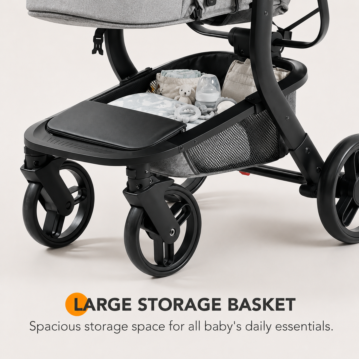 Baby Glide Luxury Reversible Baby Stroller – High Landscape Pram with Adjustable Push Handle, One-Hand Fold