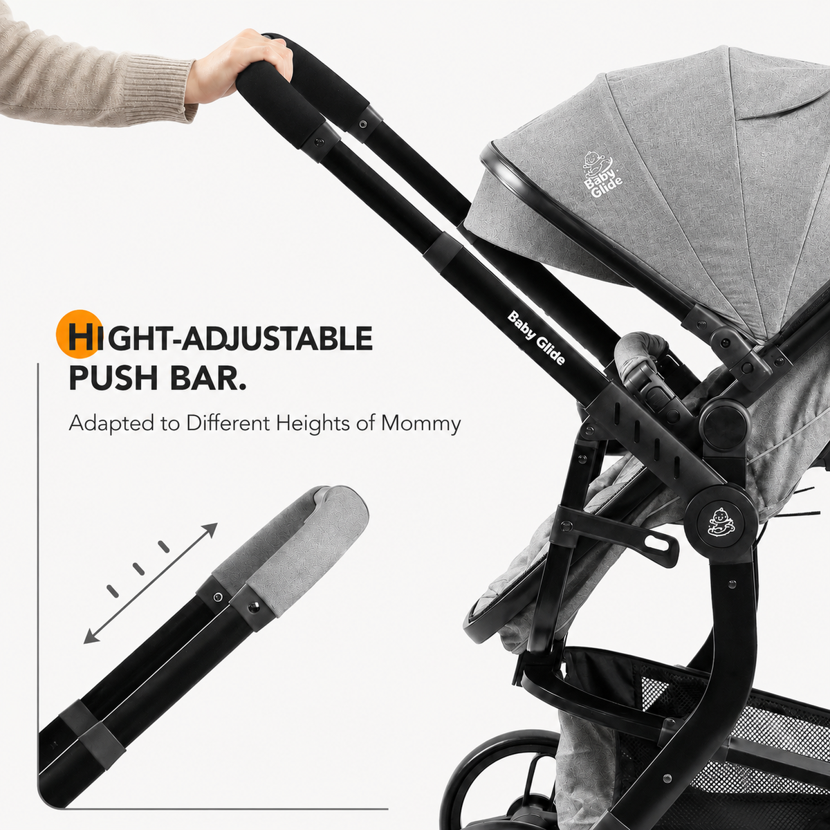 Baby Glide Luxury Reversible Baby Stroller – High Landscape Pram with Adjustable Push Handle, One-Hand Fold