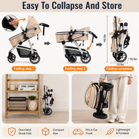 Luxury High Landscape Baby Stroller & Bassinet Travel System | One-Button Fold | High View | Australian Standard Certified | Baby Glide Beige Stroller