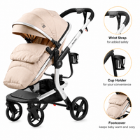 Luxury High Landscape Baby Stroller & Bassinet Travel System | One-Button Fold | High View | Australian Standard Certified | Baby Glide Beige Stroller