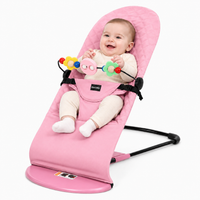 Foldable Baby Bouncer Rocker Chair – Organic Cotton Fabric, 3‑Position-Pink