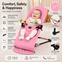 Foldable Baby Bouncer Rocker Chair – Organic Cotton Fabric, 3‑Position-Pink