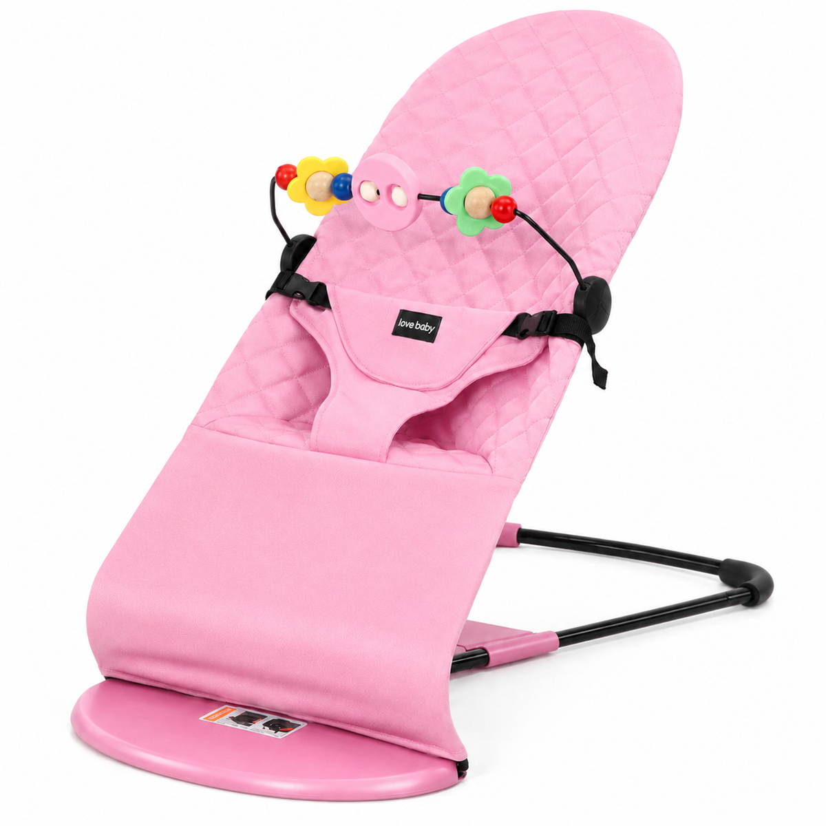 Foldable Baby Bouncer Rocker Chair – Organic Cotton Fabric, 3‑Position-Pink