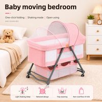 Pink Baby Bassinet Bedside Sleeper with Mosquito Net, Portable Folding Crib, Breathable Mesh Sides, Storage Basket & Lockable Wheels for Newborns and Infants