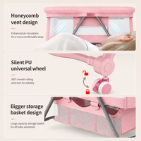 Pink Baby Bassinet Bedside Sleeper with Mosquito Net, Portable Folding Crib, Breathable Mesh Sides, Storage Basket & Lockable Wheels for Newborns and Infants