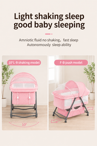 Pink Baby Bassinet Bedside Sleeper with Mosquito Net, Portable Folding Crib, Breathable Mesh Sides, Storage Basket & Lockable Wheels for Newborns and Infants