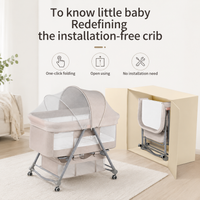 Baby Bassinet Bedside Sleeper with Mosquito Net, Portable Folding Crib, Breathable Mesh Sides, Storage Basket & Lockable Wheels for Newborns and Infants,Grey