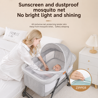 Baby Bassinet Bedside Sleeper with Mosquito Net, Portable Folding Crib, Breathable Mesh Sides, Storage Basket & Lockable Wheels for Newborns and Infants,Grey