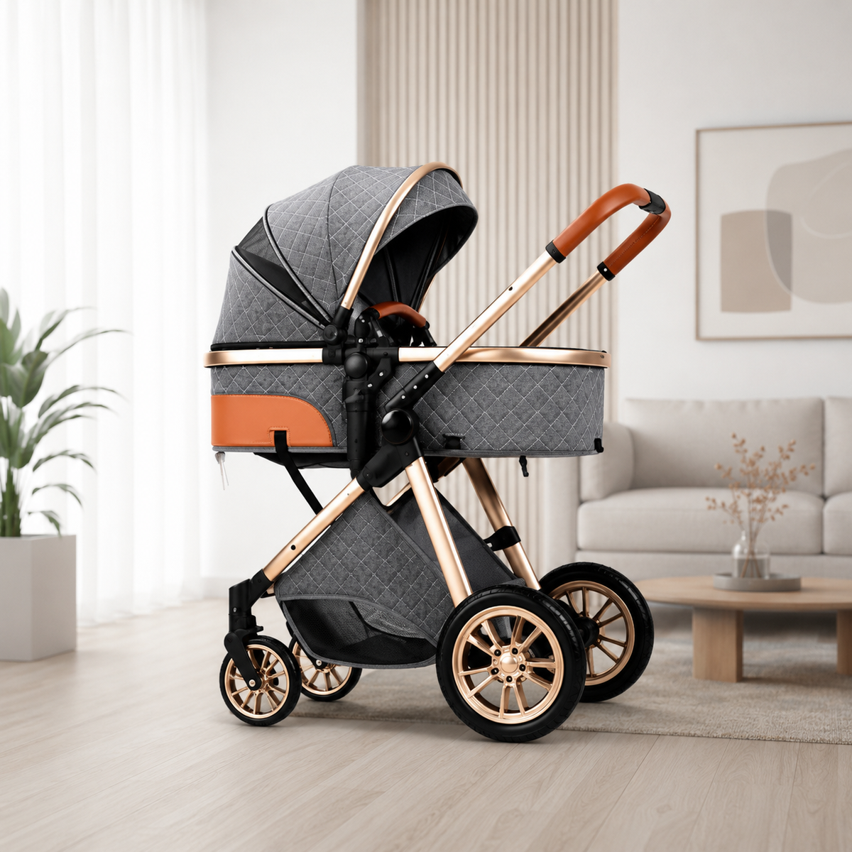 Luxury 2-in-1 High View Baby Stroller & Bassinet Pram | One-Hand Fold | Reversible Seat | Australian Standard Tested | Grey