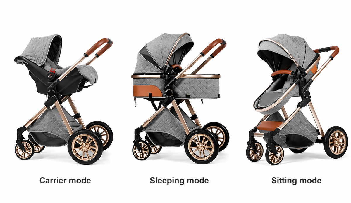Luxury 2-in-1 High View Baby Stroller & Bassinet Pram | One-Hand Fold | Reversible Seat | Australian Standard Tested | Grey